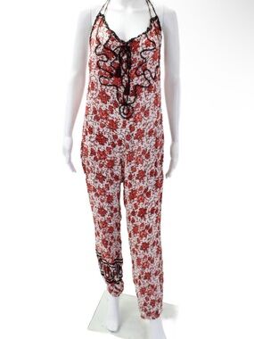 Y2K POUPETTE ST BARTH White Red Sz XS Sleeveless Halter Lola  Jumpsuit Boho